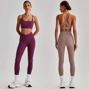 Conjunto de leggings de yoga con cintura cruzada en V y sujetador deportivo para mujer, ropa deportiva para gimnasio, levantamiento de glúteos, correr, fitness - Product Image 4