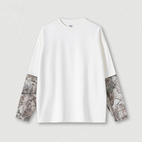 Impression par transfert de chaleur motif d'arbre rétro couleur contrastante T-shirt à manches longues 340G Vintage Wash T-shirt décontracté à manches longues
