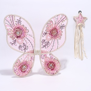 Varita de princesa de gasa Rosa Patrón de sueño colorido Juego de alas de hadas para niñas con varita de estrella de hadas - Product Image 1