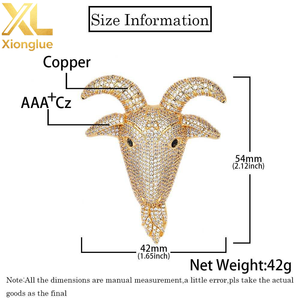 Collier Hip-Hop Bouddhiste Tête de Chèvre en Laiton Premium Micro-Incrusté de Zircon Plaqué Rhodium avec Pendentif Chaîne à Maillons pour Enfants Hipster - Product Image 3