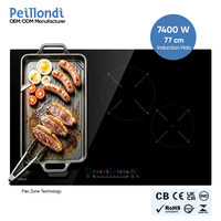 Table de cuisson à induction Inverter 77 cm, 4 brûleurs 7400W, plaque à induction Flex Zone avec commande coulissante, plaque de cuisson encastrable, CE