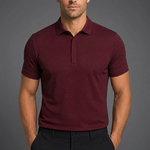 Camisa de Hombre de Poliéster Tejido Sólido, Manga Corta, Cuello Clásico, Botones, Estilo Casual Elegante, Color Granate, Corte Regular, Antiencogimiento - Product Image 3