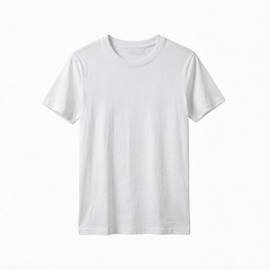 เสื้อยืดคอกลมแขนสั้นผู้ชาย สีขาว ผ้าฝ้าย ทรงปกติ สไตล์ลำลอง ผ้าเจอร์ซีย์ถัก สีพื้น - Product Image 5
