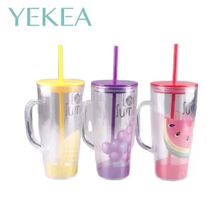Product Party Supplier Clear Insulated Acrylic Plastic Tumbler Set with Lid and Reusable Straw, Classic Double Wall Water Bottle