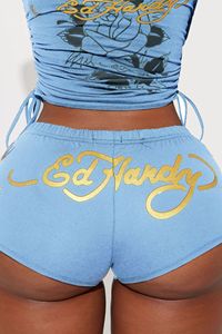 Ensemble deux pièces vintage Y2K 2026 pour femme, imprimé tatouage, sexy, avec haut bustier et short moulant à cordon de serrage - Product Image 4