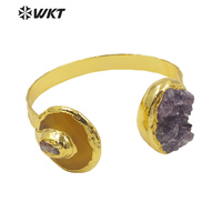 WKT-B584 classique de luxe 18k véritable or plaqué à la main Bracelet irrégulier améthyste Bracelet et très beaux bijoux en pierre