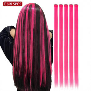 Extensions de cheveux synthétiques roses, 20 pouces, fibres Kanekalon droites, paquet de 5 pièces pour femmes, Cosplay - Product Image 4
