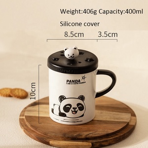Taza de cerámica nórdica con diseño personalizado de panda, tazas de café de lujo con dibujos animados, taza de leche con tapa de silicona - Product Image 6
