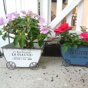 Macetero de Hierro Forjado Retro de Cuatro Ruedas con Envío Rápido para Decoración de Patio de Villa y Casa de Huéspedes, Macetero Sencillo - Product Image 2