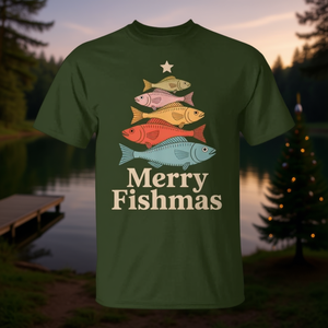 T-shirt graphique rétro Merry Fishmas Fishing Christmas Tree - Product Image 3