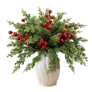 Artificial Christmas Pine Cypress Branches With <b>Red</b> Berries Bouquet Decorative Plant For Home Holiday Decoration 10cm-30cm - Product Image 1