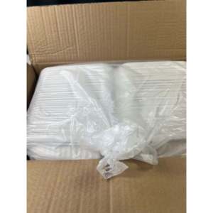 Contenants à emporter à charnières avec fermeture à glissière centrale, 8,5 pouces, 150 unités, blancs, 1 compartiment, durables et écologiques - Product Image 1