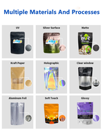 Sachets d'emballage à fond plat avec fermeture éclair, à huit soudures latérales, pochettes verticales personnalisées pour aliments, transparentes, auto-scellantes en plastique