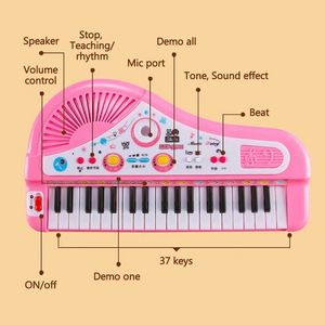 Kids Cartoon Music Toy Piano Keyboard 37 Keys Electronic <b>Battery</b> <b>Operated</b> Plastic Musical Multifunctional Instruments Microphone - Product Image 2