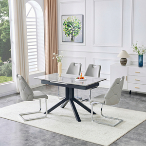 Modern Square <b>Dining</b> Table with Light Gray <b>Painted</b> MDF Top and Sturdy Geometric Metal Legs <b>Dining</b> Room Furniture 4 Seater - Product Image 3
