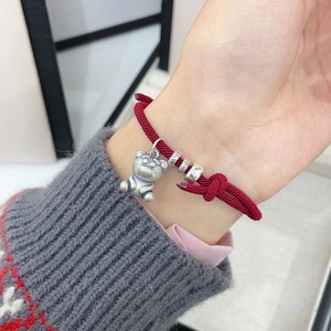 999 Pure Silver Teddy Bear Red <b>Rope</b> <b>Bracelet</b> Unisex Gift Jewelry - Product Image 3