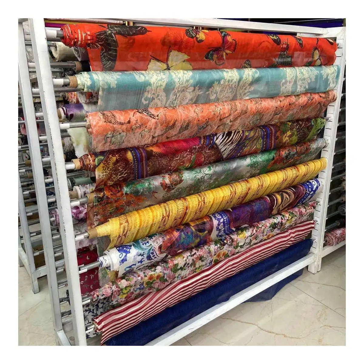 Custom Design Accept Sample 23 Pattern New Design Printed Silk Chiffon Lurex Fabric