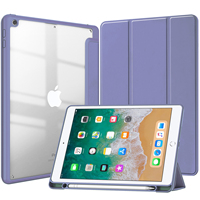 Étui pour tablette en cuir PU et coque arrière transparente en PC pour iPad 5e et 6e génération Air 1 2 9,7 pouces avec support pour stylet