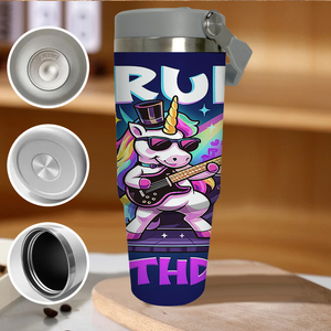 Vaso Térmico de Acero Inoxidable de 30oz, Ecológico y Duradero, con Diseño de Unicornio '<span class=keywords><strong>Es</strong></span> Mi Cumpleaños', Asa de Guitarra Rockstar, Taza de Viaje Divertida para Cumpleaños - Product Image 2