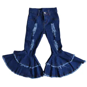 Groothandel Boutique Meisjes Denim Bell Bottoms Baby Jeans Broek Stretch Elastische Flare Broek Jeans Voor Kinderen