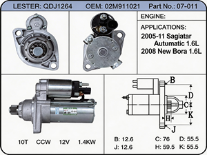 Nouveau démarreur OEM 02M911023S pour VW Sagitar/Jetta/<span class=keywords><strong>Golf</strong></span> 12V 1.1KW, démarreur électrique de haute qualité, pièces automobiles - Product Image 3