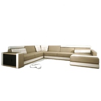 Ensemble de canapé d'angle européen de luxe en forme de U en cuir véritable avec appui-tête Meubles de salon de luxe avec matériau de remplissage en éponge