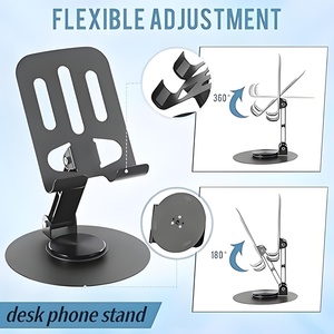 Multifonctionnel 360 °   Support de téléphone pliable rotatif en métal, support réglable avec coussinet en silicone antidérapant pour smartphones - Product Image 2