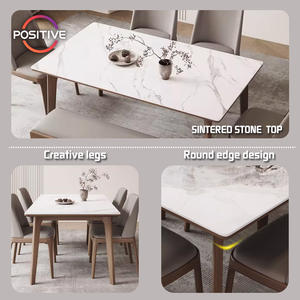 Mesa de comedor minimalista de piedra sinterizada con marco de madera, sillas tapizadas para comedor moderno, mesa de comedor - Product Image 3
