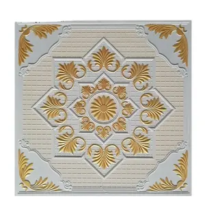 Placa de teto do gesso da cor dourada 2 'x 2'/3d pintado do design de flor quadro de teto de soma