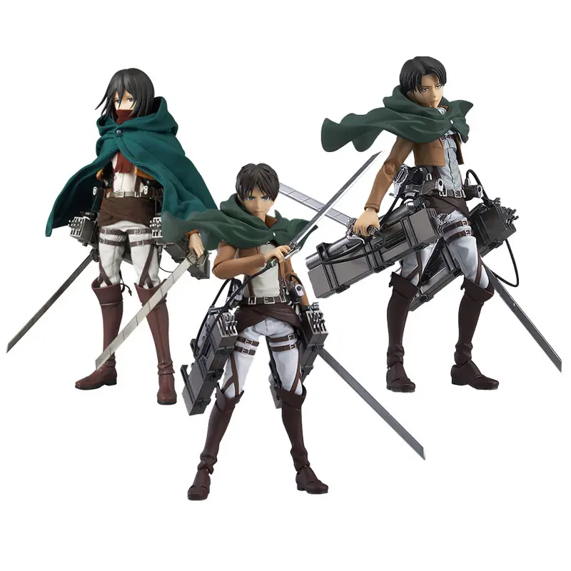 Anime japonês Attack on Titan figura de ação Levi Eren Mikasa figuras Anime Figama 213 Levi 207 Eren 203 Mikasa PVC figura bonecas