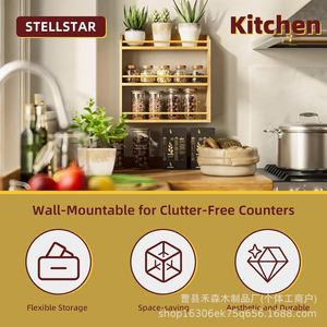 Bamboo Multi-layer Kitchen <b>Spice</b> <b>Rack</b> 3 Tier Wooden Storage With Glass <b>Jars</b> <b>For</b> <b>Spice</b> Organization Desktop Use - Product Image 3