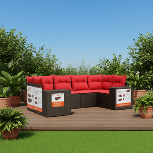 Conjunto de Sofá de Jardín de Ratán Sintético Marrón con Cojines, 6 Plazas, Muebles de Patio para Exteriores, Diseño Moderno Contemporáneo - Product Image 2