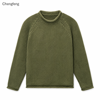Herren Strickpullover Olivgrün Rollkragen Raglan Langarm Grobstrick-Pullover mit Individuellem Logo vom Hersteller