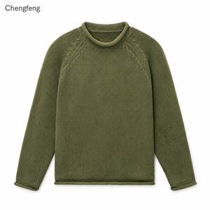 เสื้อสเวตเตอร์ถักไหมพรมผู้ชาย สีเขียวมะกอก คอเต่า แขนยาวแบบแร็กแลน ถักหนา  รับผลิตพร้อมปักโลโก้ตามสั่ง - Product Image 1