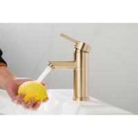 Robinet de lavabo moderne simple en cuivre à installation monotrou, finition or zirconium, à bec droit