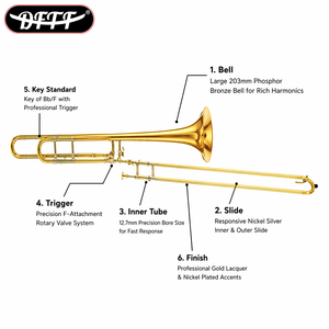 <span class=keywords><strong>Trombone</strong></span> ténor à piston Bb/F de haute qualité, instrument de musique professionnel en laiton pour les groupes scolaires et les distributeurs d'instruments - Product Image 1