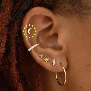 Pendientes de botón de plata de ley S925 con diseño de luna brillante, 18G, parte trasera plana, sin rosca, de presión - Product Image 3