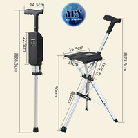 Canne pliable électrique légère pliante à trois jambes canne pour personnes âgées avec tabouret de siège ouvrir le tabouret en un clic