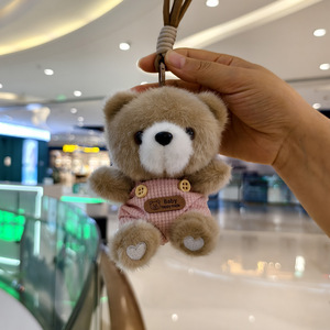Pingente de Urso de Pelúcia com Pele Sintética de Vison e Roupa com Suspensórios, Decoração Fofa para Bolsa, Mochila, Acessório de Moda Diário e Ornamento - Product Image 2