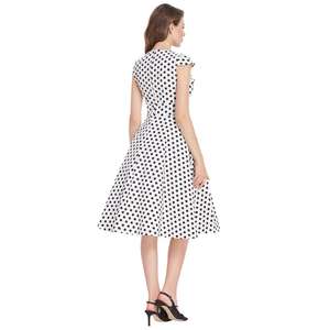 BPS02049 Signore Polka Dots Dress Del Manicotto Della Protezione Del <span class=keywords><strong>Cotone</strong></span> Con Scollo A V <span class=keywords><strong>Svasato</strong></span> A-Line Retro Vintage Vestito Elegante - Product Image 6