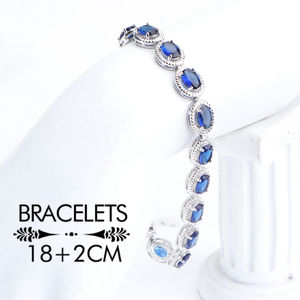 Azul zafiro 925 conjuntos de joyas de plata esterlina Boda nupcial para mujer blanco CZ pendientes anillo pulsera colgante collar conjunto - Product Image 2