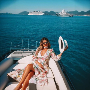 Romantic Floral Print Deep V-neck <strong>Dress</strong> Long Sleeve Big Hem <strong>Maxi</strong> Chiffon <strong>Dress</strong> - Product Image 3