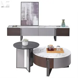 Nordic White Black Sintered Stone Mesas De Centro TV Stand Cabinet and Coffee Table Set Luxury Modern