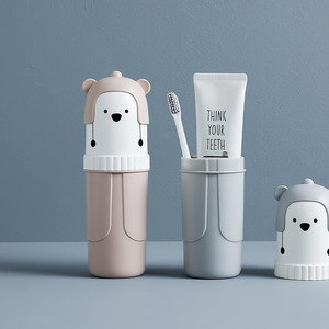 Cartoon <b>Bear</b> Toothbrush Holder Foldable Travel Mouthwash Cup Toothpaste Storage Box For Home Student Use - Product Image 3