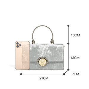 Sac à main <span class=keywords><strong>de</strong></span> luxe en cuir véritable argenté métallisé pour femme, sac bandoulière à rabat <span class=keywords><strong>de</strong></span> créateur, pochette é<span class=keywords><strong>l</strong></span>égante pour soirée - Product Image 6