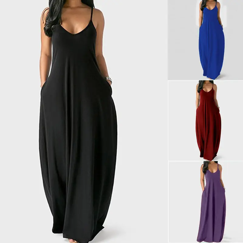 Бесплатный образец S-5XL 2022 новая летняя женская длинная юбка тонкий и 11 цветов платье для женщин на подтяжках однотонного цвета парадная женская обувь
