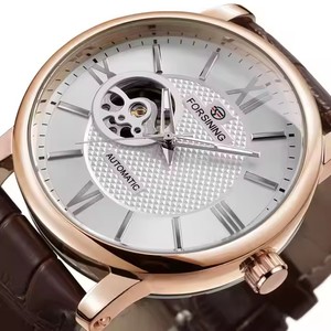 Reloj Mecánico de Esqueleto Forsining <span class=keywords><strong>para</strong></span> <span class=keywords><strong>Hombre</strong></span>, Esfera Blanca, Correa de Cuero Marrón, Reloj Automático de Negocios, <span class=keywords><strong>Relojes</strong></span> de Lujo <span class=keywords><strong>para</strong></span> <span class=keywords><strong>Hombre</strong></span>, Nuevo - Product Image 1