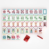 Juego de Mahjong Coleccionable Europeo Antiguo con Diseño Tropical de Flamencos y Arte Botánico, Fichas de Mahjong Americanas con Borde Decorativo