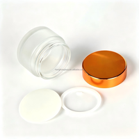 Pot en verre cosmétique premium à large ouverture, sérigraphié givré, pour crème de soin, 30g 50g 100g, avec couvercle en bois