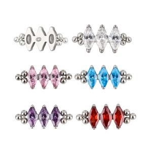 Factory Piercing Labret Titanium 3 CNC Set Parallel Marquise CZ con Tri-bead Cluster 16G Pendiente de hélice de rosca interna - Product Image 1